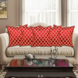 INDHOME LIFE Red Set of 5 Embroidered Square Cushion Covers-15