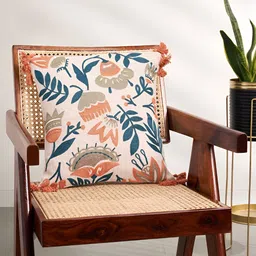 Living scapes by Pantaloons Teal & Peach Floral Square Cushion Cover-42