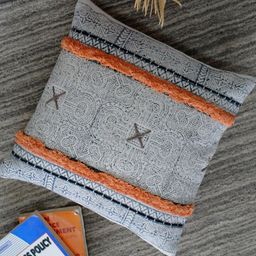 Art Avenue Grey & Orange Ethnic Motifs Embroidered Cotton Square Cushion Cover-image-2