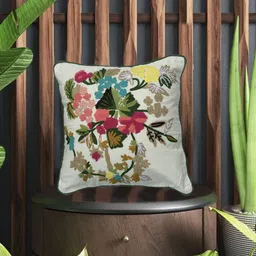 SHADES of LIFE White & Green 2 Pieces Floral Embroidered Cotton Square Cushion Covers-picture-45