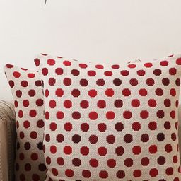 Jamio Firati Beige & Red 2 Pieces Polka Dot Square Cotton Cushion Covers-image-60