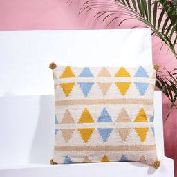 SANSKRUTIHOMES Beige & Blue Geometric Cotton Square Cushion Cover-42