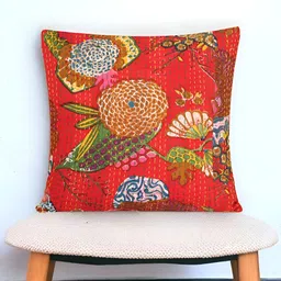 Bohekant Orange & Green Embroidered Cotton Square Cushion Covers-image-19