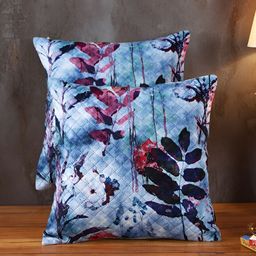 Soumya Blue & Pink 2 Pcs Floral Square Cushion Covers-37