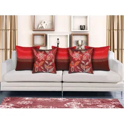 HOME9INE Maroon & Brown 5 Pieces Colourblocked Embroidered Square Cushion Covers-14