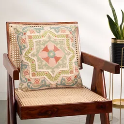 Living scapes by Pantaloons Green & Red Ethnic Motifs Square Cushion Cover-13