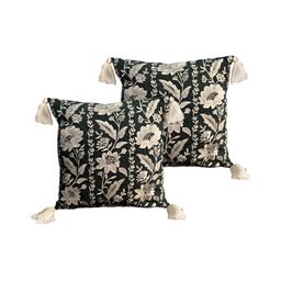 SHADES of LIFE Black 2 Pieces Floral Embroidered Square Pure Cotton Cushion Covers-image-86