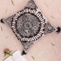 Art Avenue Beige & Black Geometric Embroidered Square Cotton Cushion Cover-image-99