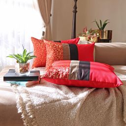ANS Red & Gold-Toned 3-Pieces Ethnic Motifs Rectangle Cushion Cover-38