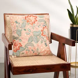 Living scapes by Pantaloons Green & Orange Floral Square Cushion Cover-20