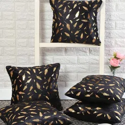 MFD HOME FURNISHING Black & Gold-Toned 5 Pieces Printed Velvet Square Cushion Covers-image-73