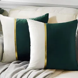 AEROHAVEN Green & White 2 Pieces Colourblocked Reversible Square Cushion Covers-image-17