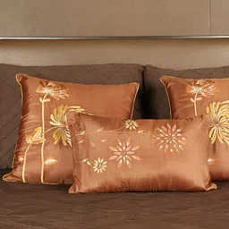 Perenne Design Brown & Yellow Floral Embroidered Rectangle Cushion Cover-image-64