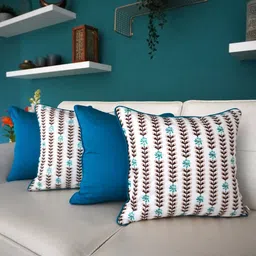 TARA- Sparkling Homes Blue & White 4-Pieces Embroidered Cotton Silk Square Cushion Covers-picture-25