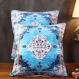 Soumya Turquoise Blue & White 2 Pcs Ethnic Motifs Square Cushion Covers-image-27