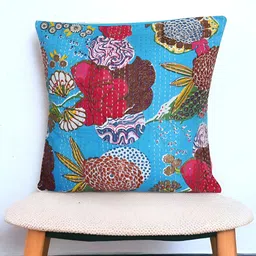 Bohekant Turquoise Blue & Red Embroidered Cotton Square Cushion Covers-image-23