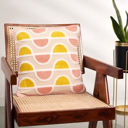 Living scapes by Pantaloons Peach & Mustard Geometric Square Cushion Cover-image-98