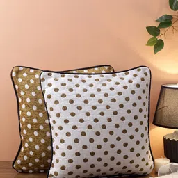 ROMEE White & Brown Set of 2 Polka Dots Square Cushion Covers-image-59