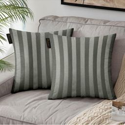 Lushomes Grey Set of 2 Striped Square Cushion Covers-55