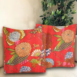Bohekant Orange & White 2Pcs Embroidered Cotton Square Cushion Covers-image-5