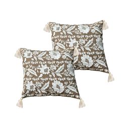 SHADES of LIFE Khaki & White Floral Embroidered Square Pure Cotton Cushion Covers-image-72