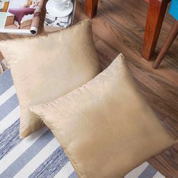 Encasa Homes Beige Set of 2 Velvet Square Cushion Covers-34