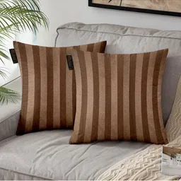 Lushomes Brown Set of 2 Striped Square Cushion Covers-picture-4