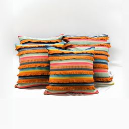SLEEPY THREADS Orange & Blue Set of 5 Square Cushion Covers-49