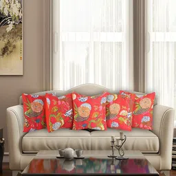 Bohekant Orange & White 5Pcs  Floral Cotton Square Cushion Covers-image-38
