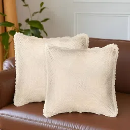 Peepul Tree Off White Set of 2 Floral Square Cushion Covers-13
