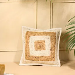 SANSKRUTIHOMES White & Brown Self Design Cotton Square Cushion Cover-13