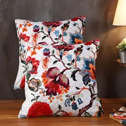 Soumya Red & White 2 Pieces Floral Printed Square Cushion Covers-image-95