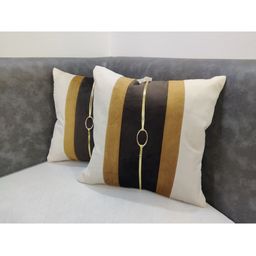 Good Vibes White & Brown Set of 2 Striped Velvet Square Cushion Covers-41