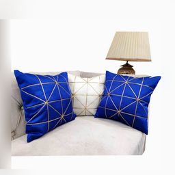 Good Vibes Blue & Cream-Coloured Set of 3 Embroidered Square Cushion Covers-6
