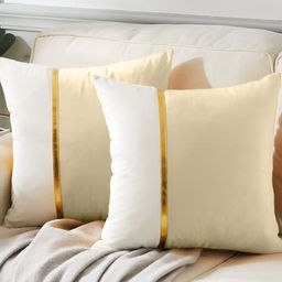AEROHAVEN Off White & Cream Coloured 2 Pcs Colourblocked Velvet Square Cushion Covers-25