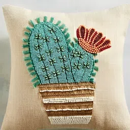 YWULY Beige & Blue Embellished Square Cushion Covers-image-52