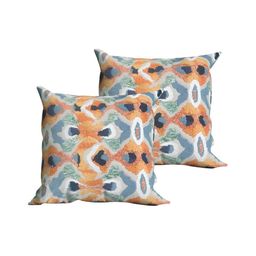 SHADES of LIFE Blue & Orange 2 Pieces Abstract Embroidered Square Cotton Cushion Covers-image-2