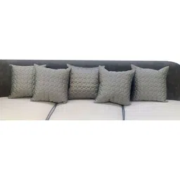Good Vibes Grey & Beige Set of 5 Checked Velvet Square Cushion Covers-21