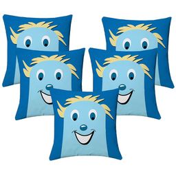 Lushomes Kids Blue & Yellow Pack of 5  Digital Printed Smile Square Cushion Covers-55