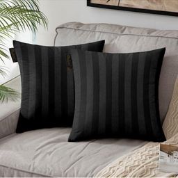 Lushomes Black Set of 2 Striped Square Cushion Covers-36