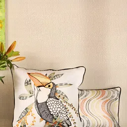 Perenne Design White & Black Self Design Embroidered Cotton Square Cushion Cover-16