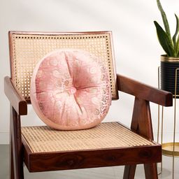 Living scapes by Pantaloons Peach & Gold-Toned Floral Round Cushion Cover-image-51