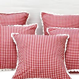 SLEEPY THREADS White & Red Set of 5 Checked Square Cushion Covers-13