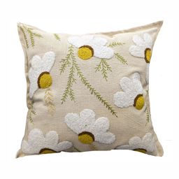 Good Vibes Cream-Coloured & Green Embroidered Cotton Square Cushion Covers-32