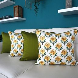 TARA- Sparkling Homes Yellow & White 4-Pieces Embroidered Square Cushion Covers-picture-35