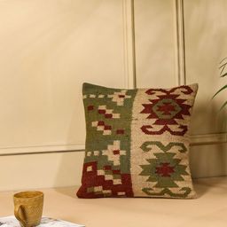 SANSKRUTIHOMES Brown & Green Jute Cotton Square Cushion Covers-47