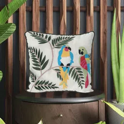 SHADES of LIFE White & Green 2 Pieces Embroidered Square Pure Cotton Cushion Covers-image-36