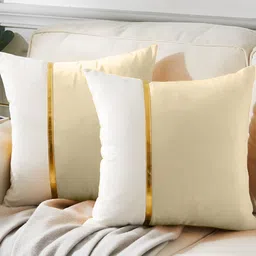 AEROHAVEN Off White & Cream Coloured 2 Pieces Reversible Square Cushion Covers-17