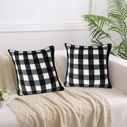 Lushomes Black & White Set of 2 Checked Square Cushion Covers-image-97