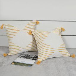 KRAVIKA 2 Pcs Yellow & White Embroidered Square Cushion Covers-3